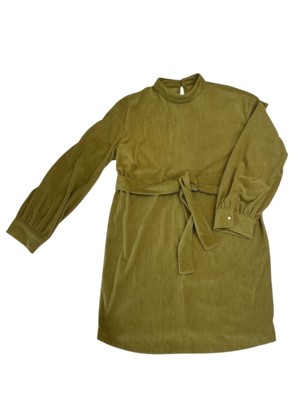 Shein Olive Green Wide Wale Corduroy Mock Neck Belted Dress Size M